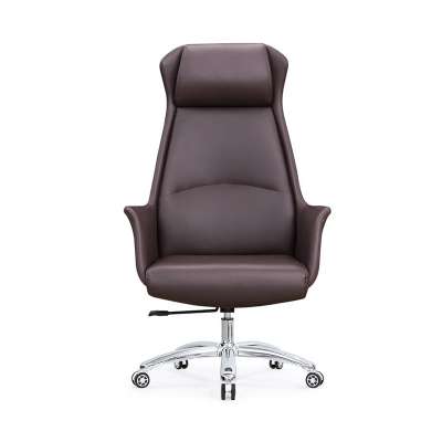 High Grade Modern Ergonomic Tall Back Brown Leather Executive Home Office Chair