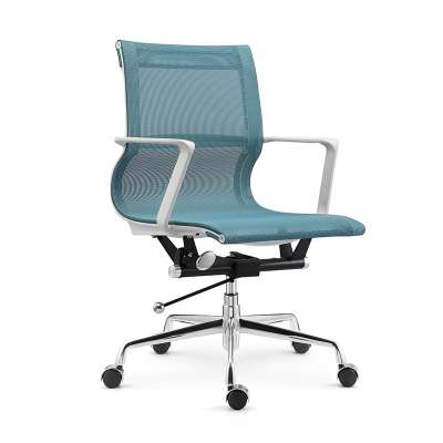 New Style White Frame Middle Back Office Computer Blue Mesh Fabric Chair with Aluminum Base