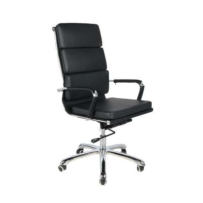 Factory Direct OEM Manufacture Luxury Ergonomic Soft Black PU Leather Rolling Office Chair with Aluminum Base